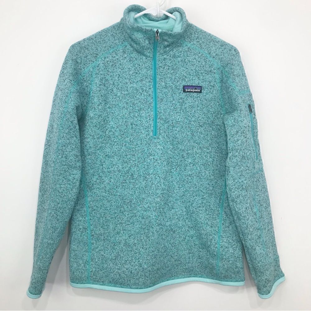 Patagonia Mint Green Gray Mottled Quarter Zip Knit Fleece Pullover